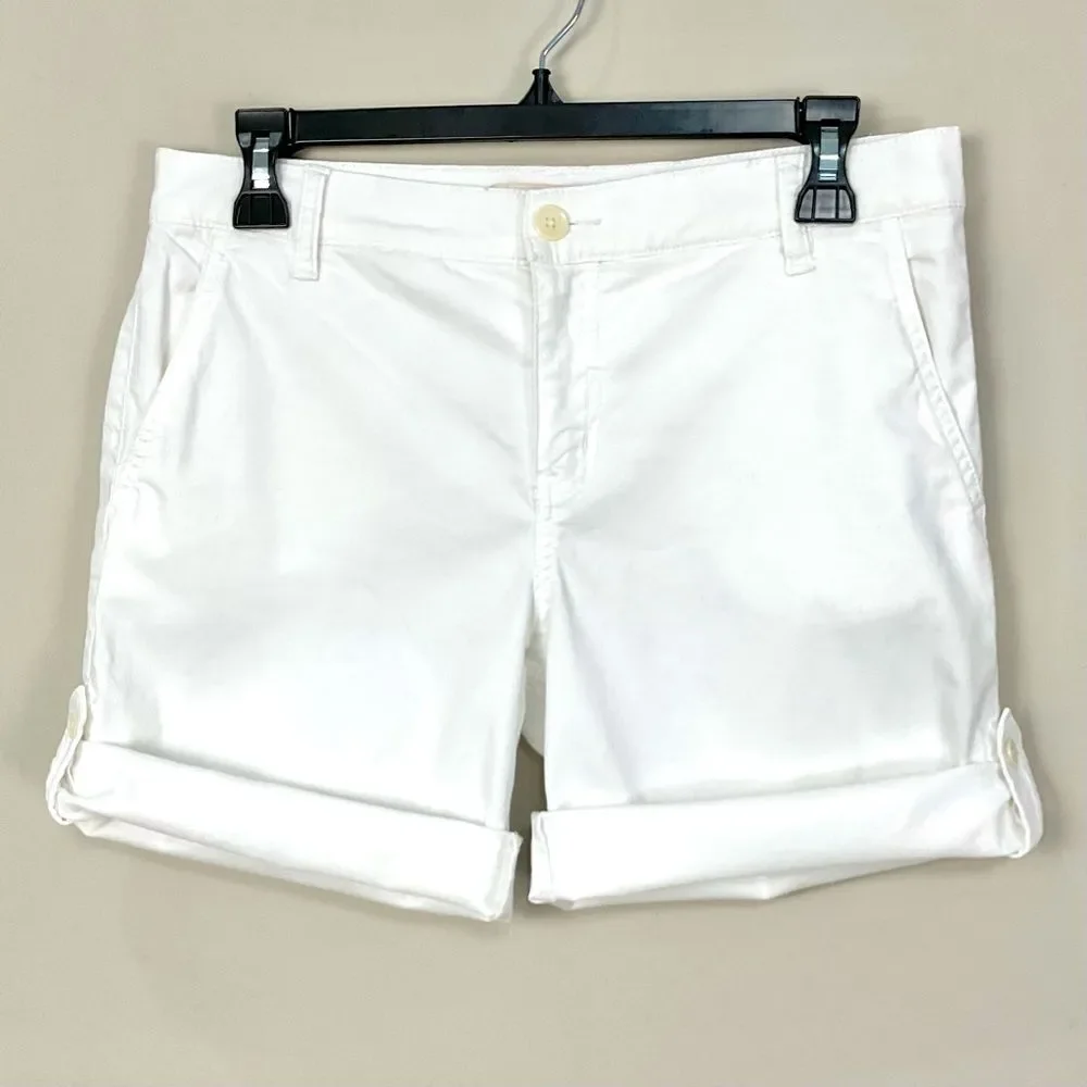 Tory Burch White Shorts Cotton Roll Tab Convertible Sz 28 Summer Vacation Preppy
